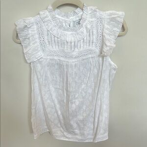 Crown & Ivy White Ruffled Smocked Blouse with Bib Collar
